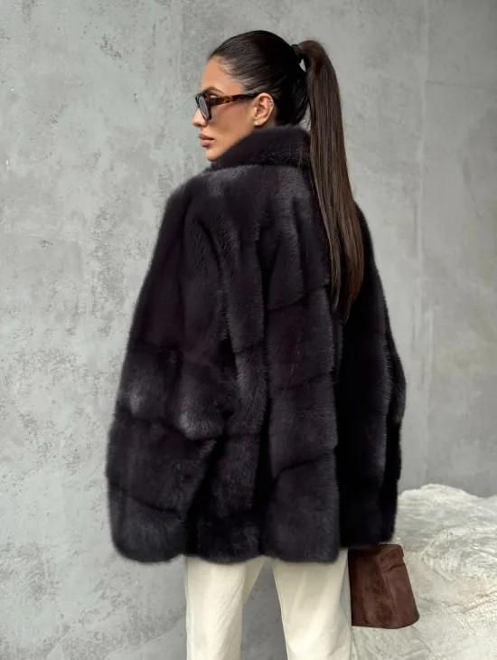 Меховой полушубок из норки  графит - фото 6