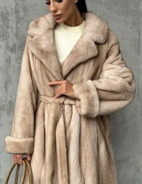 Длинная норковая шуба пастель - фото 3