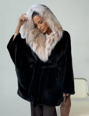 Норковый полушубок с капюшоном рысь - фото 8