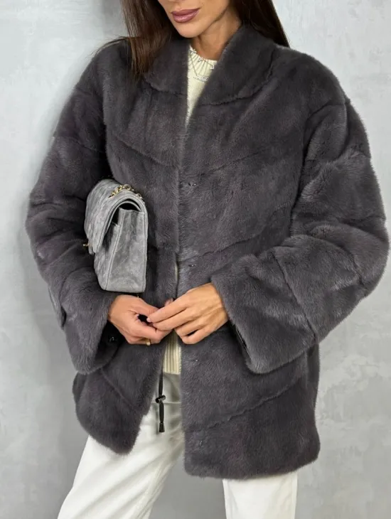 Норковый полушубок - графит - фото 1