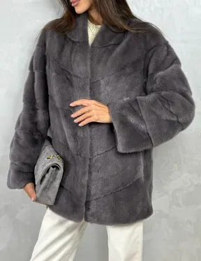 Норковый полушубок - графит - фото 3