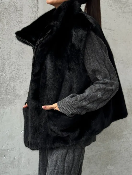 Черная норковая жилетка - фото 3