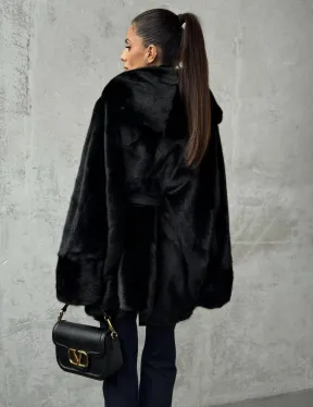 Полушубок черный норковый с капюшоном - фото 6
