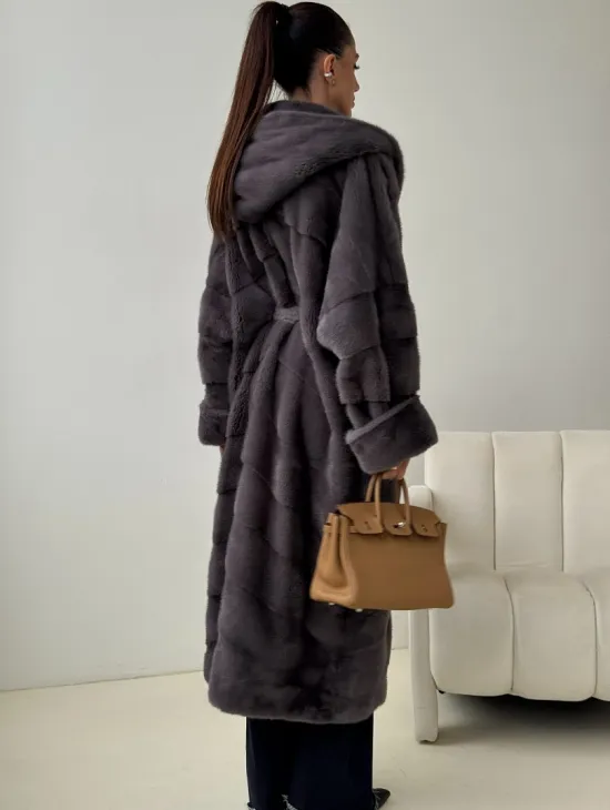 Длинная норковая шуба - капюшон кобра - фото 3