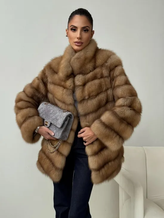 Шуба из куницы - стойка воротник - фото 5