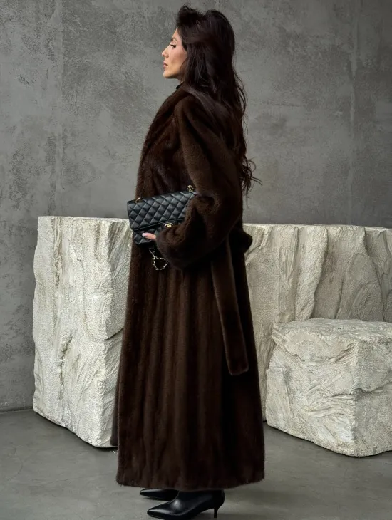 Пальто из норки с V-образным воротом - фото 3