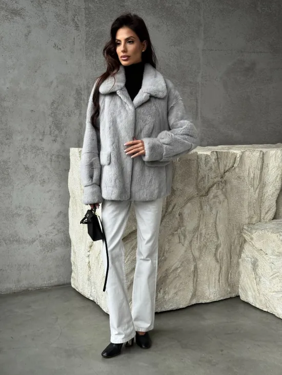 Голубая норковая шуба - фото 10