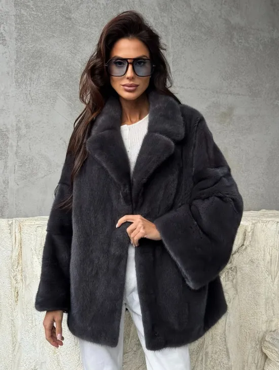 Серый норковый полушубок - автоледи - фото 0