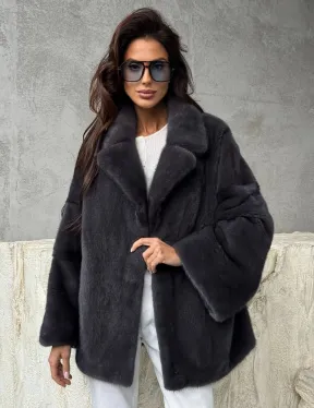 Серый норковый полушубок - автоледи - фото 0