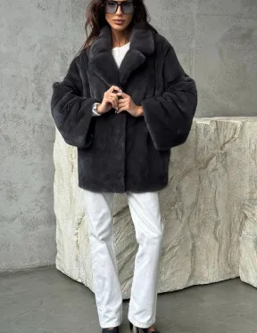 Серый норковый полушубок - автоледи - фото 4