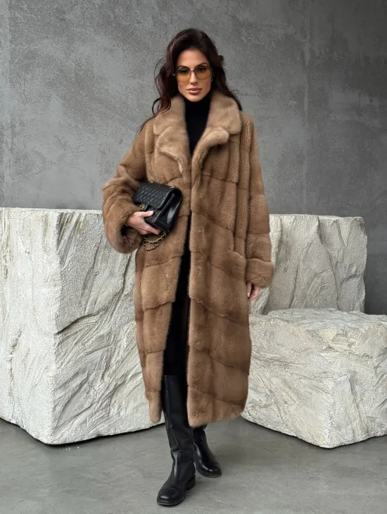 Бежевая норковая шуба oversize - фото 10