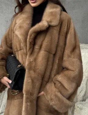 Бежевая норковая шуба oversize - фото 1