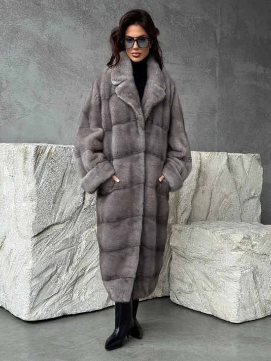 Серая норковая шуба oversize - фото 10