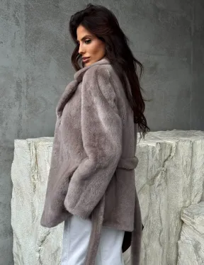 Норковая шуба - жакет с поясом - фото 6