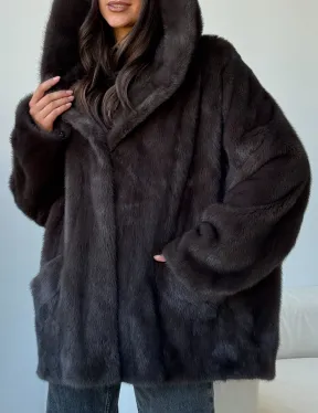 Норковый полушубок с капюшоном - фото 1