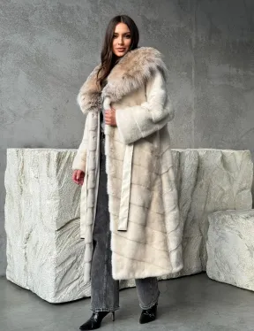 Норка шуба паркет с капюшоном рысь - фото 0