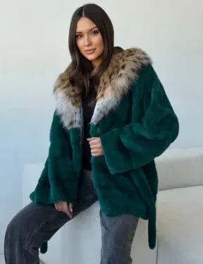 Норковая шуба с капюшоном из рыси - фото 7