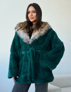 Норковая шуба с капюшоном из рыси - фото 0