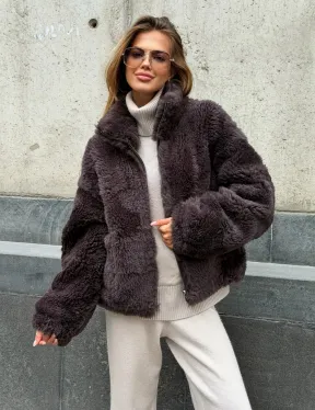 Натуральная двухсторонняя дубленка - бомбер - фото 8