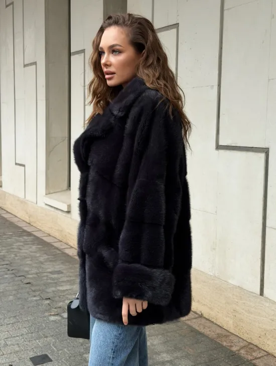 Норковый полушубок - английский воротник - фото 7