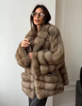 Шуба оверсайз из куницы - фото 7