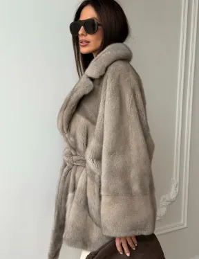 Норковый полушубок в натуральном цвете Silver - фото 6