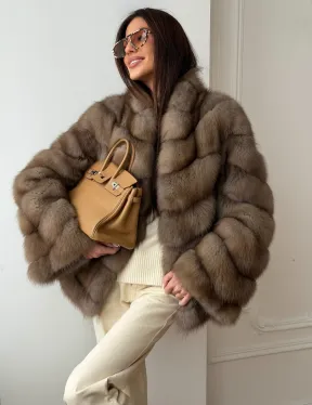 Шуба из меха куницы - рукава косичкой - фото 7