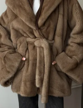 Норковая шуба пастель с капюшоном - фото 1