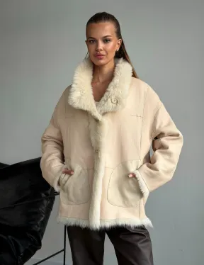 Двухсторонняя дубленка из меха тосканы - фото 14