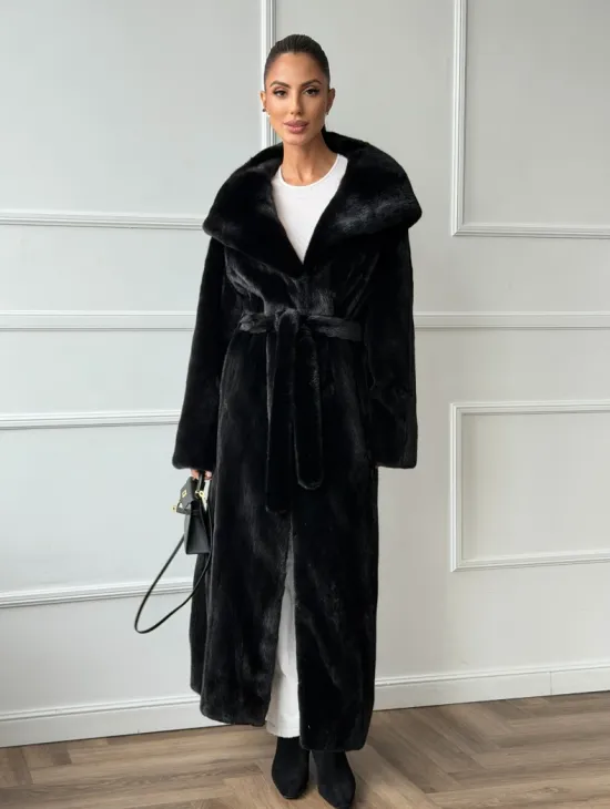 Чёрная норковая шуба модель «кимоно» с капюшоном кобра - фото 10