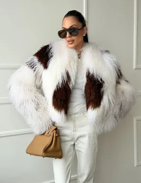 Шубка из ламы бело-коричневая - фото 9
