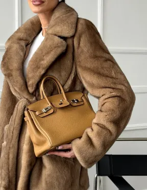 Полушубок норковый пастель с меховым поясом - фото 2