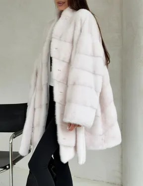 Белая шуба-кимоно, мех норка - фото 3