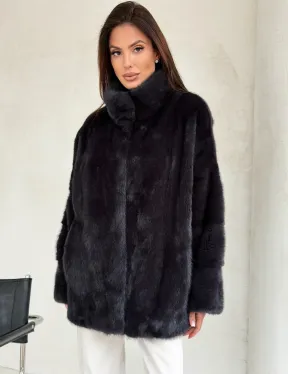 Норковый полушубок графит - стойка воротник - фото 3