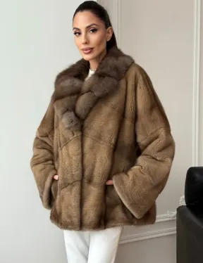 Норковый полушубок - воротник куница - фото 0