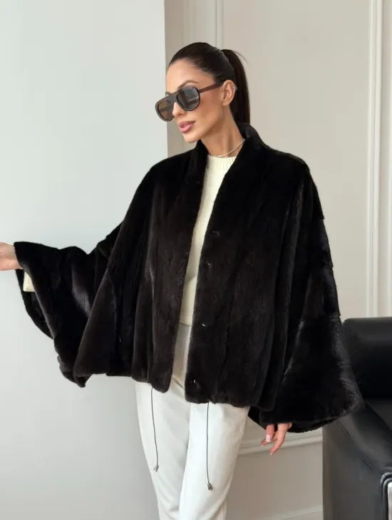 Короткая норковая шуба - пончо - фото 10