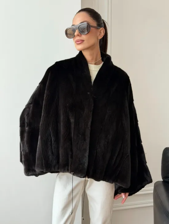 Короткая норковая шуба - пончо - фото 4