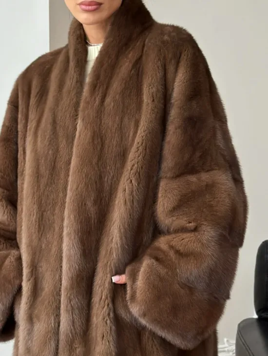 Полушубок из норки - цвет соболь - фото 1