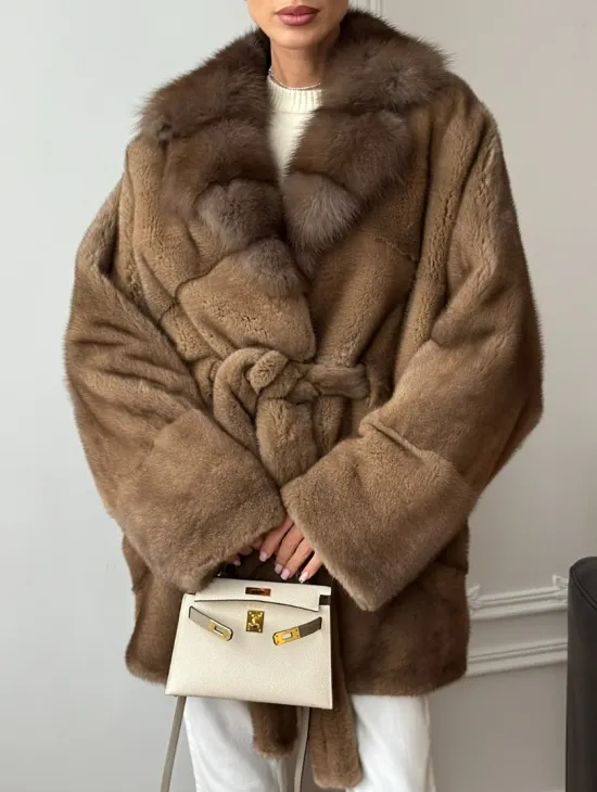 Шуба норка - воротник куница - фото 5