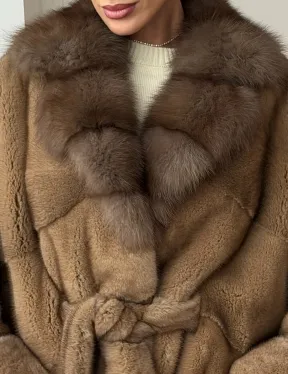 Шуба норка - воротник куница - фото 1