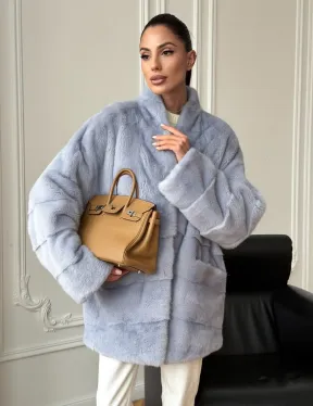 Голубая норковая шуба - жакет - фото 0