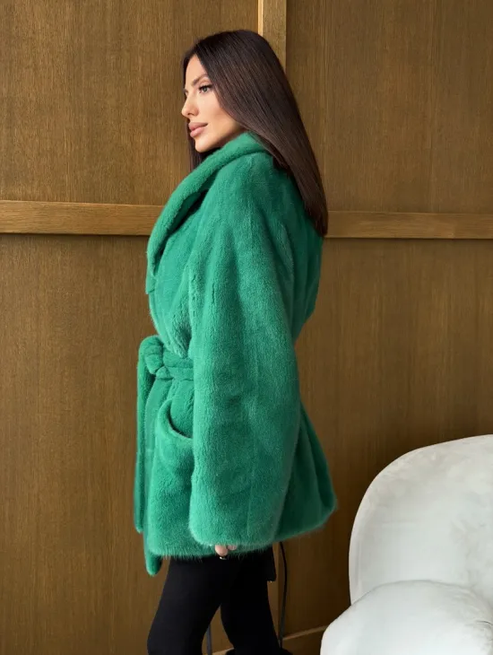 Шуба из плюшевой норки VELVEТ - изумруд - фото 8