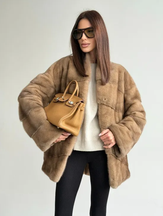 Полушубок пастель мех норка - фото 7