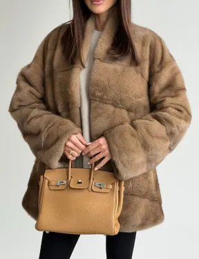 Полушубок пастель мех норка - фото 3