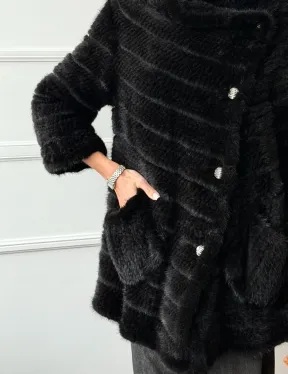 Меховое пальто из вязаной норки - фото 1