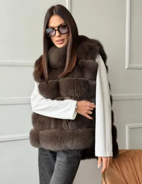 Меховая манишка под соболь из песца - фото 8