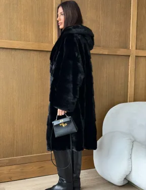 Черная норковая шуба с капюшоном - фото 4