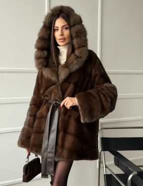 Шуба норка - кимоно с капюшоном - фото 10