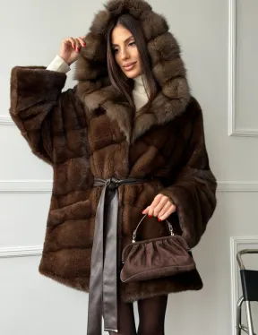 Шуба норка - кимоно с капюшоном - фото 4