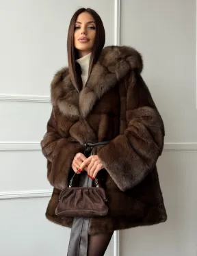 Шуба норка - кимоно с капюшоном - фото 8